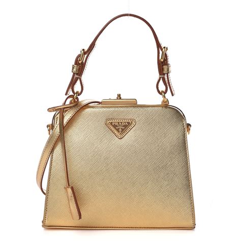 PRADA Metallic Saffiano Cuir Small Panier Bucket Bag Platino 